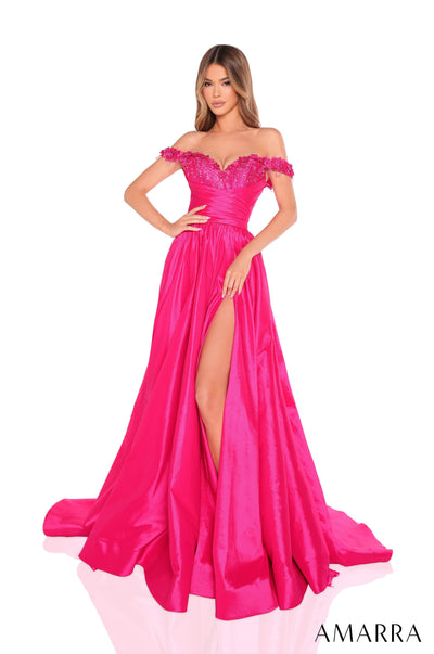 Amarra 88213 - Beaded Off-Shoulder Ballgown Ball Gowns 000 /  Fuchsia