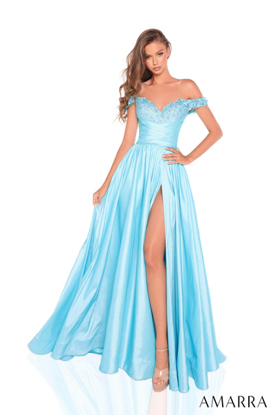 Amarra 88213 - Beaded Off-Shoulder Ballgown Ball Gowns 000 /  Turquoise