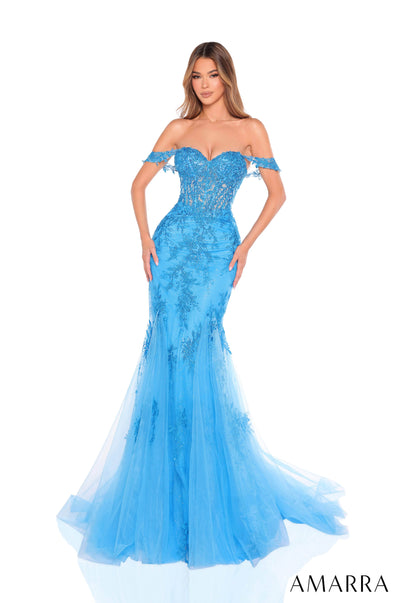 Amarra 88224 - Sweetheart Embellished Tulle Gown Prom Dresses 000 /  Turquoise
