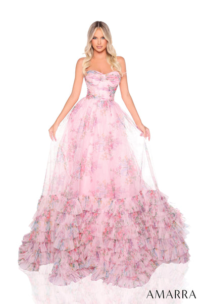 Amarra 88381 - Ruffled Hem Strapless Gown Prom Dresses 000 /  Blush/Multi