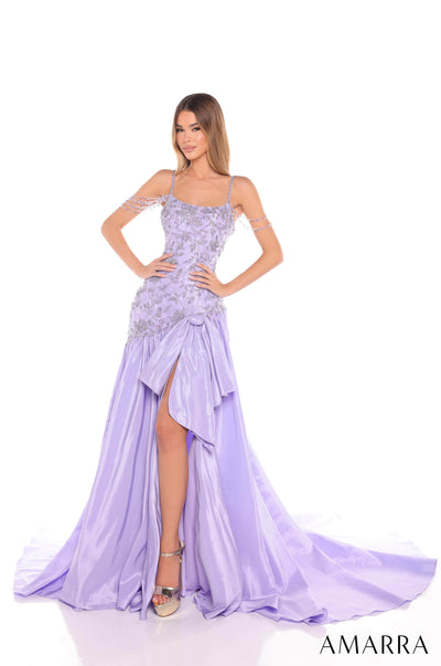 Amarra 88442 - Embellished A-Line Gown with Bow Accent Prom Dresses 000 /  Lavender