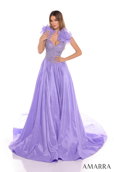 Amarra 88445 - Beaded Bodice A-Line Gown with Train Prom Dresses 000 /  Lavender