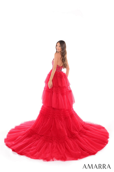 Amarra 88448 - Beaded Strapless Ruffled Overskirt Gown Prom Dresses