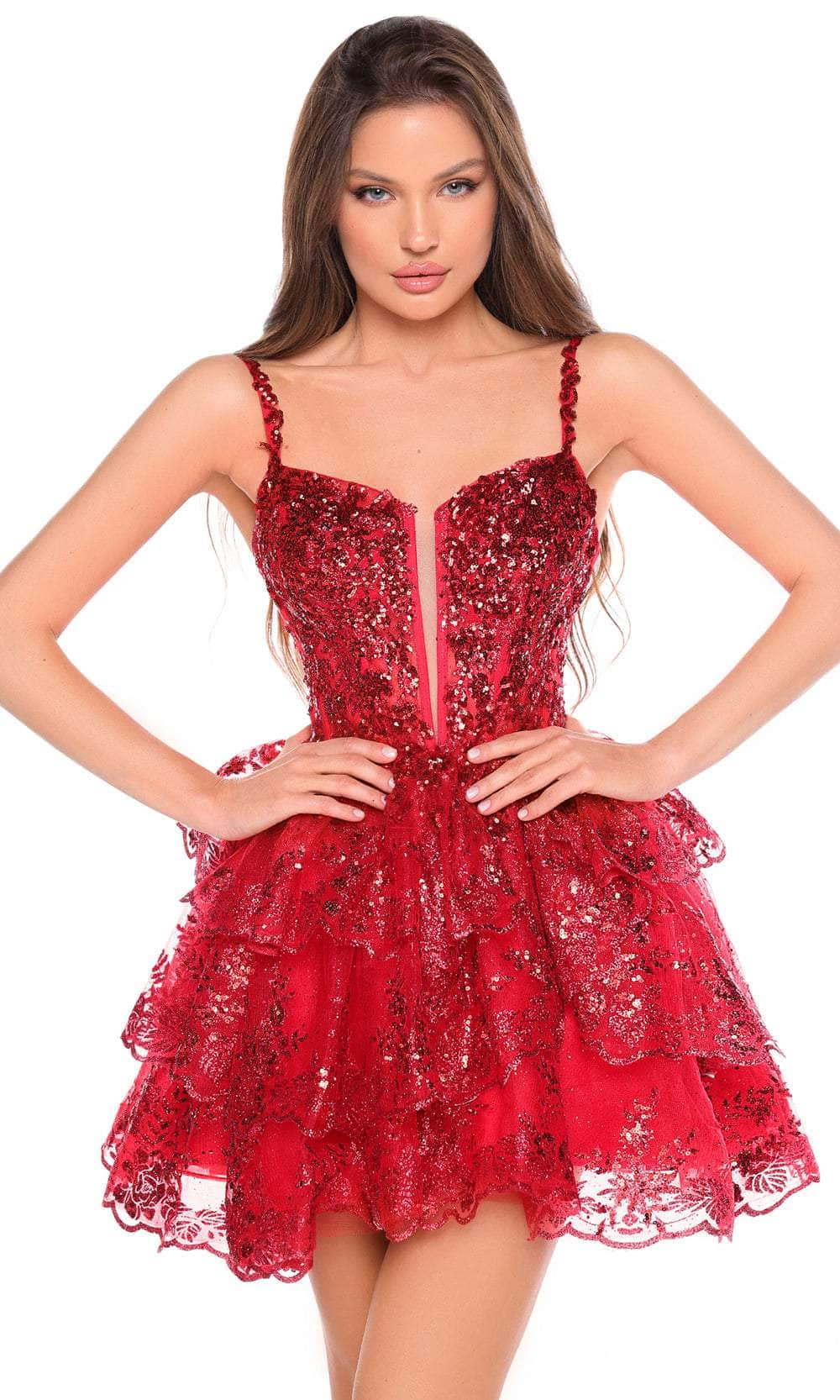 Amarra 88705 - Sequined Sweetheart Cocktail Dress Special Occasion Dresses 000 /  Red