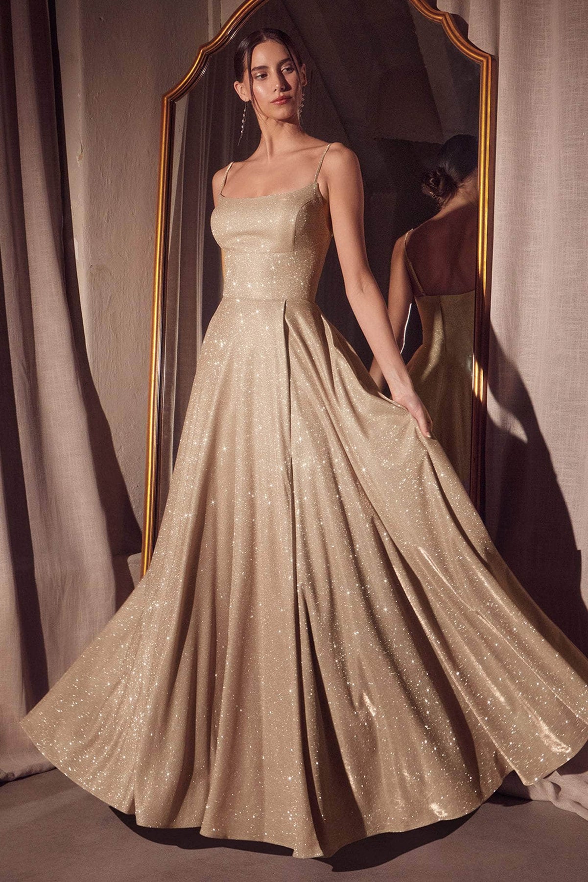 Amoris by Ladivine T213 - Sparkle A-Line Evening Gown Prom Dresses XXS / Champagne Gold