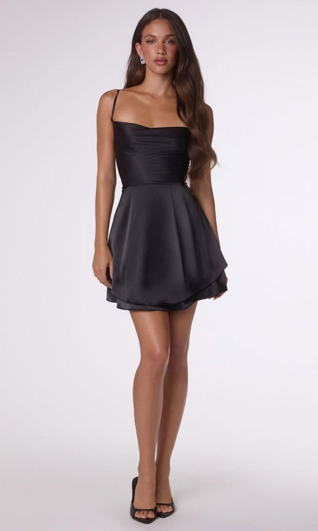 Amoris by Ladivine T616 - Draped Neckline Layered A-Line Dress