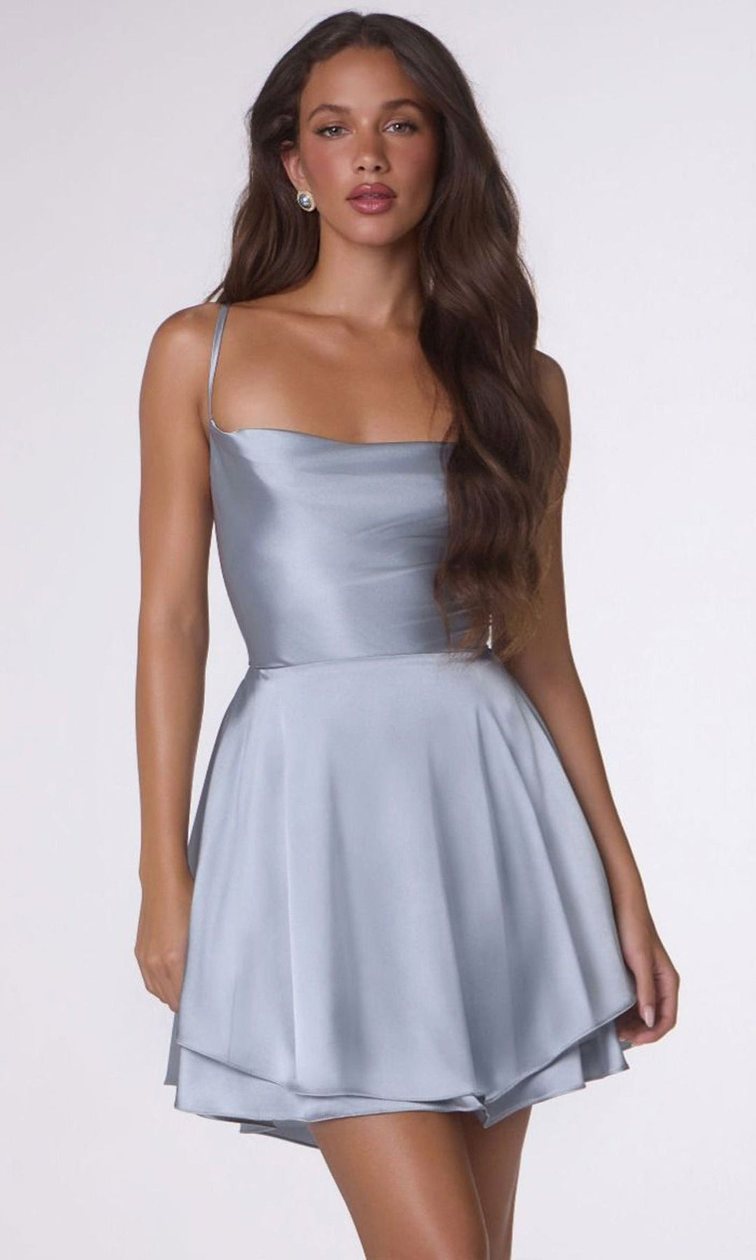 Amoris by Ladivine T616 - Draped Neckline Layered A-Line Dress