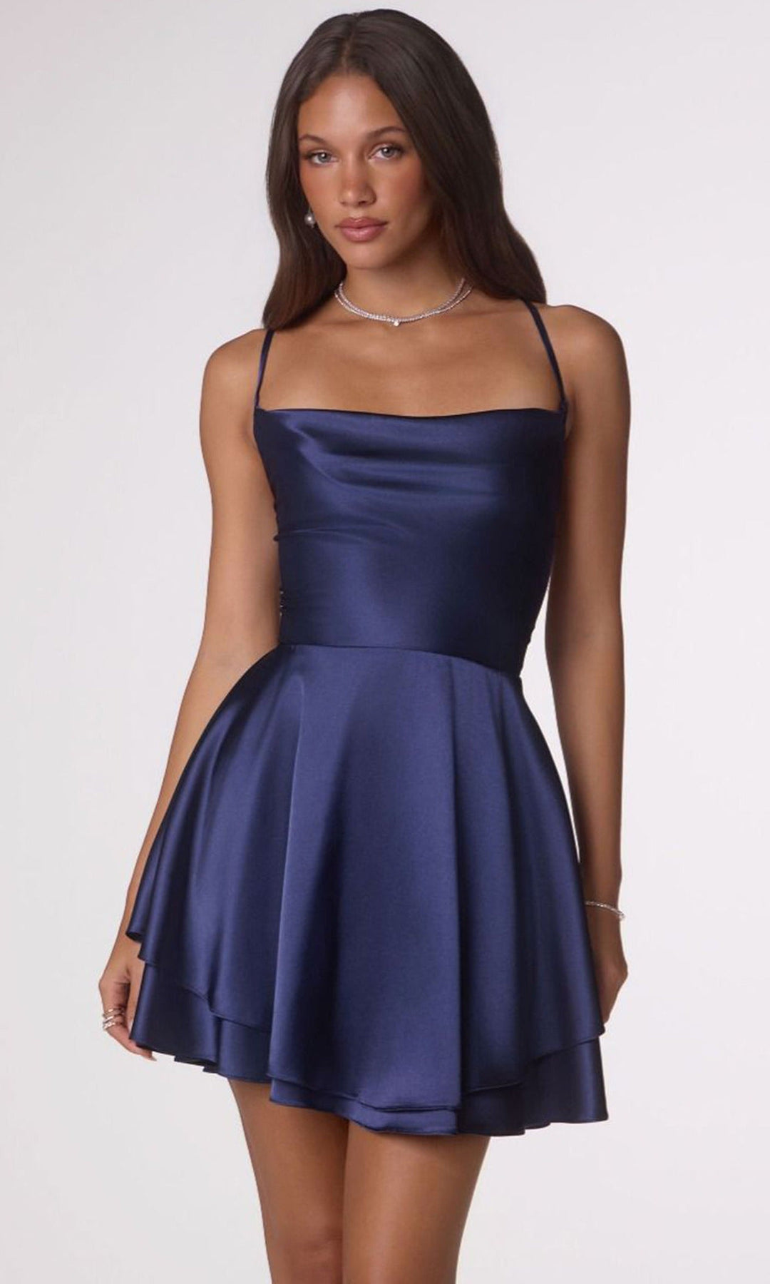 Amoris by Ladivine T616 - Draped Neckline Layered A-Line Dress