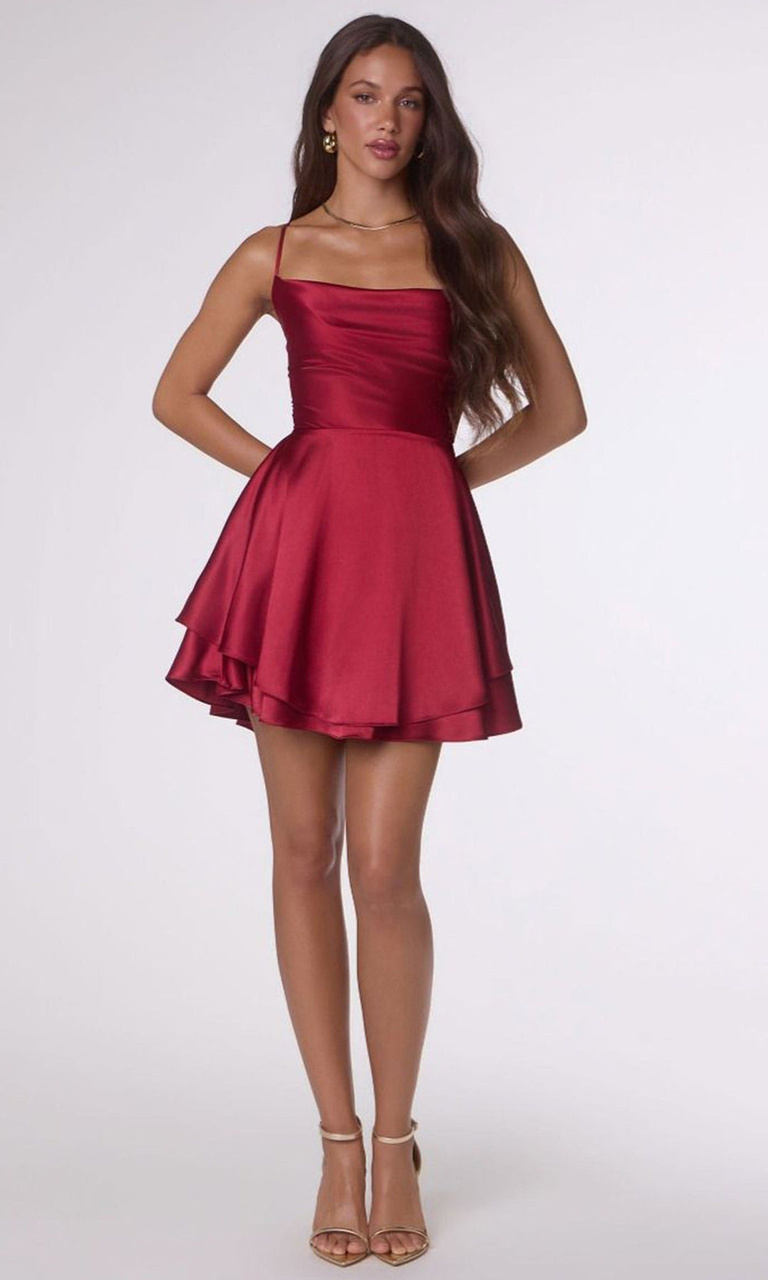 Amoris by Ladivine T616 - Draped Neckline Layered A-Line Dress