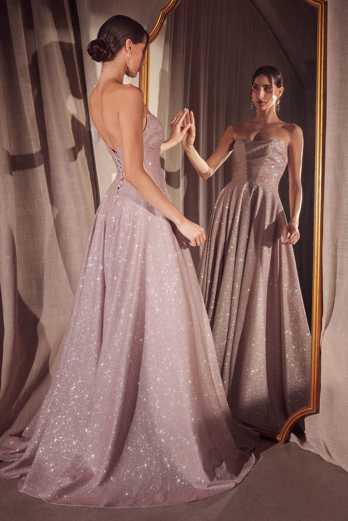 Amoris by Ladivine T701 - Strapless Glitter A-Line Evening Gown Prom Dresses