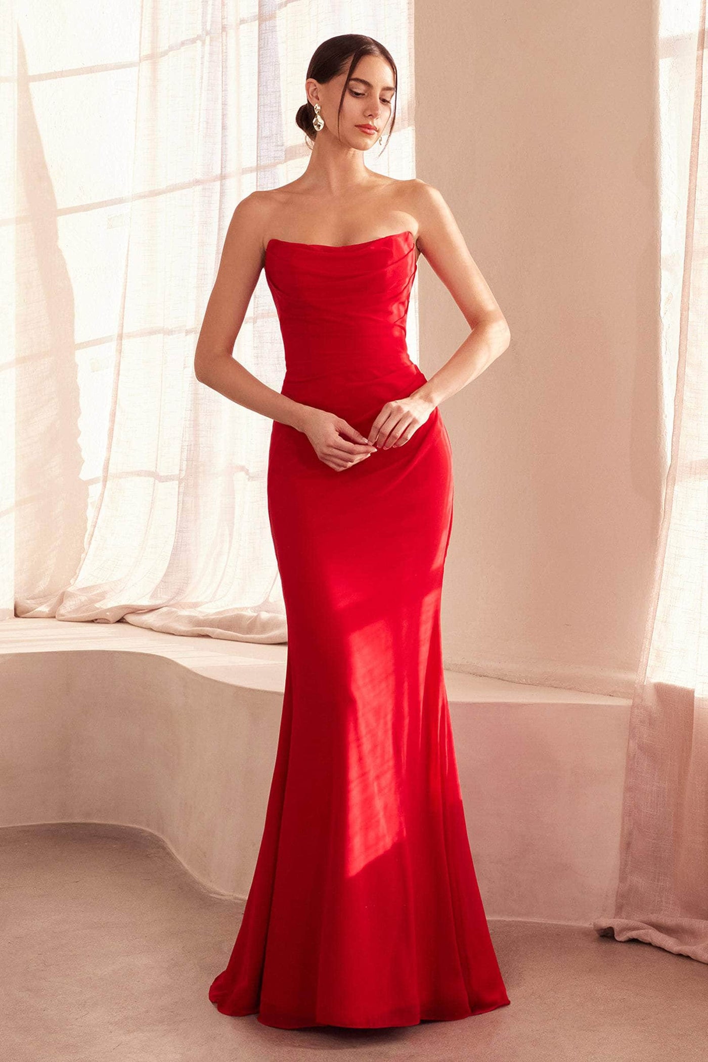 Amoris by Ladivine T702 - Fitted Strapless Evening Dress Prom Dresses XXXS /  Red