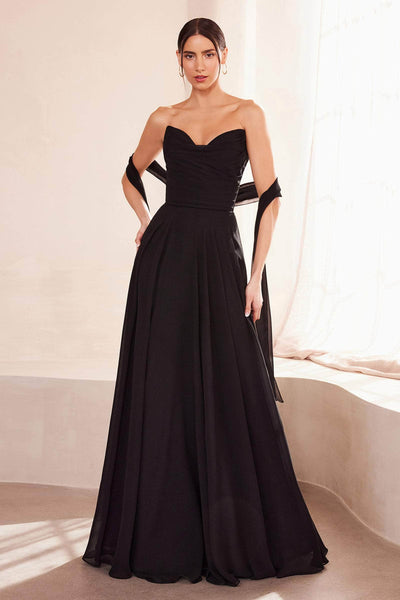 Amoris by Ladivine T703 - Strapless Lace-Up back A-Line Gown Prom Dresses XXXS /  Black