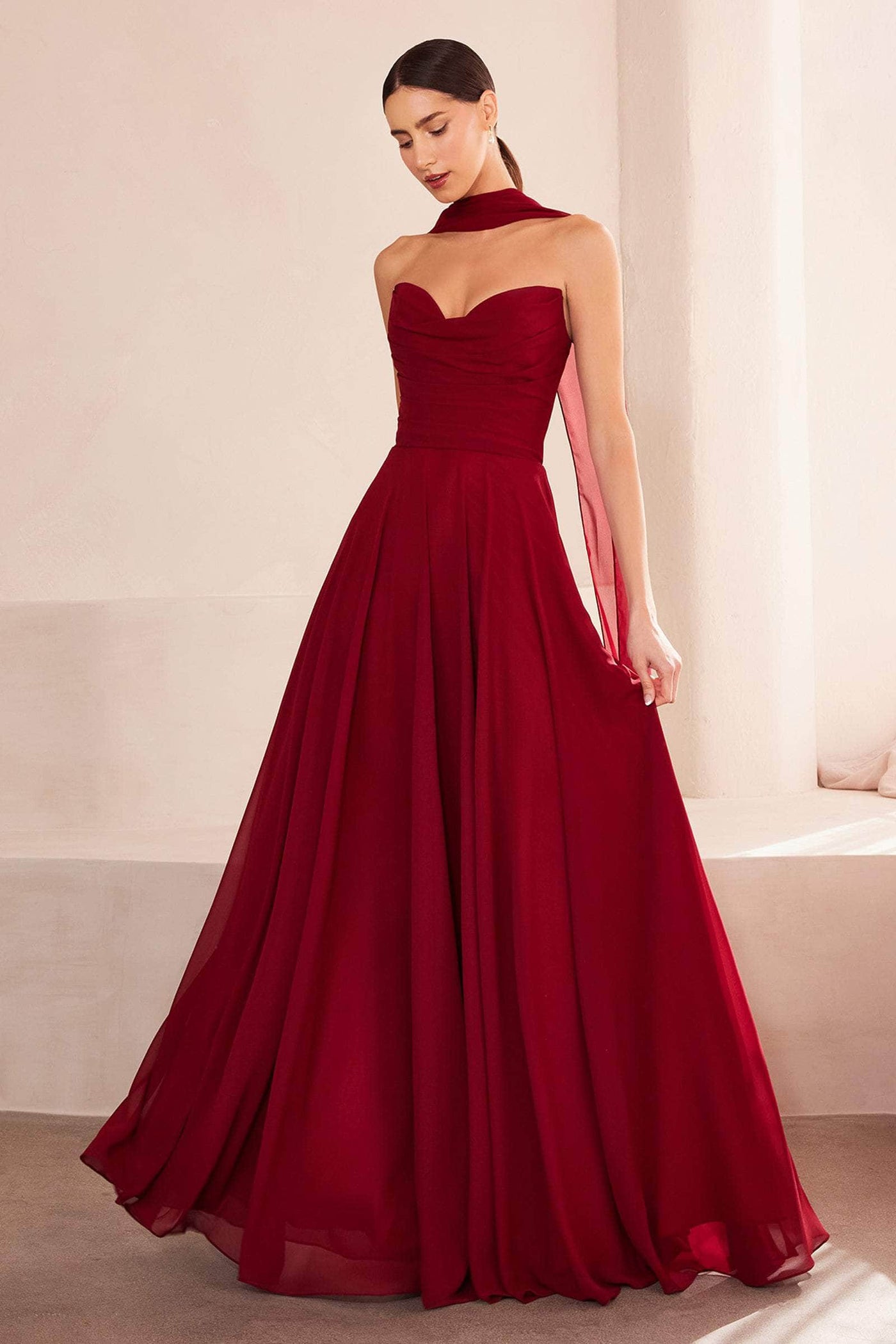 Amoris by Ladivine T703 - Strapless Lace-Up back A-Line Gown Prom Dresses XXXS /  Burgundy