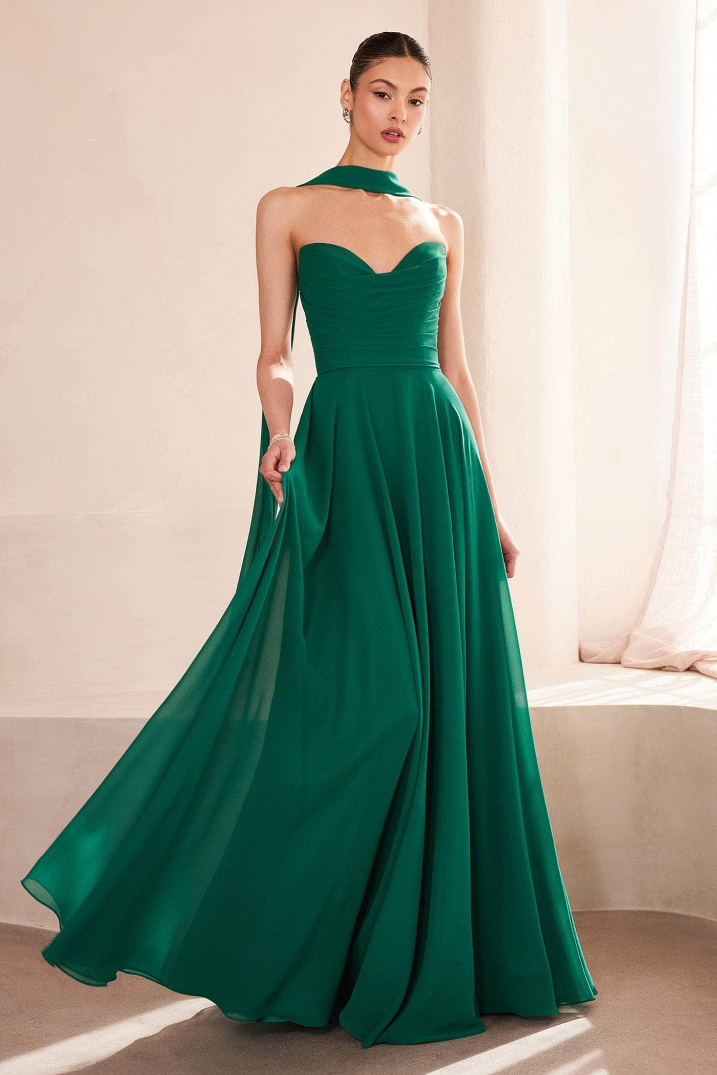 Amoris by Ladivine T703 - Strapless Lace-Up back A-Line Gown Prom Dresses XXXS /  Emerald