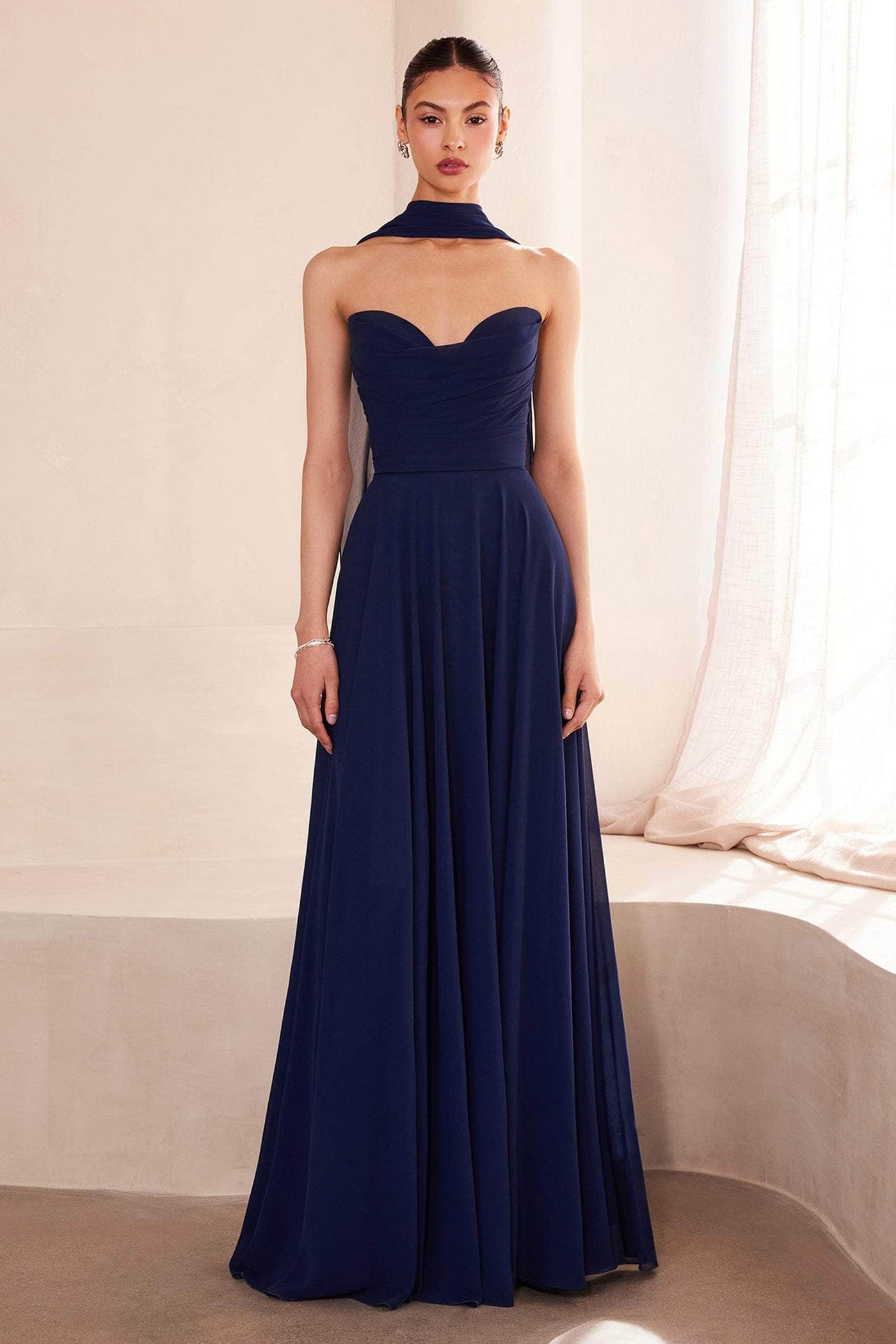 Amoris by Ladivine T703 - Strapless Lace-Up back A-Line Gown Prom Dresses XXXS /  Navy