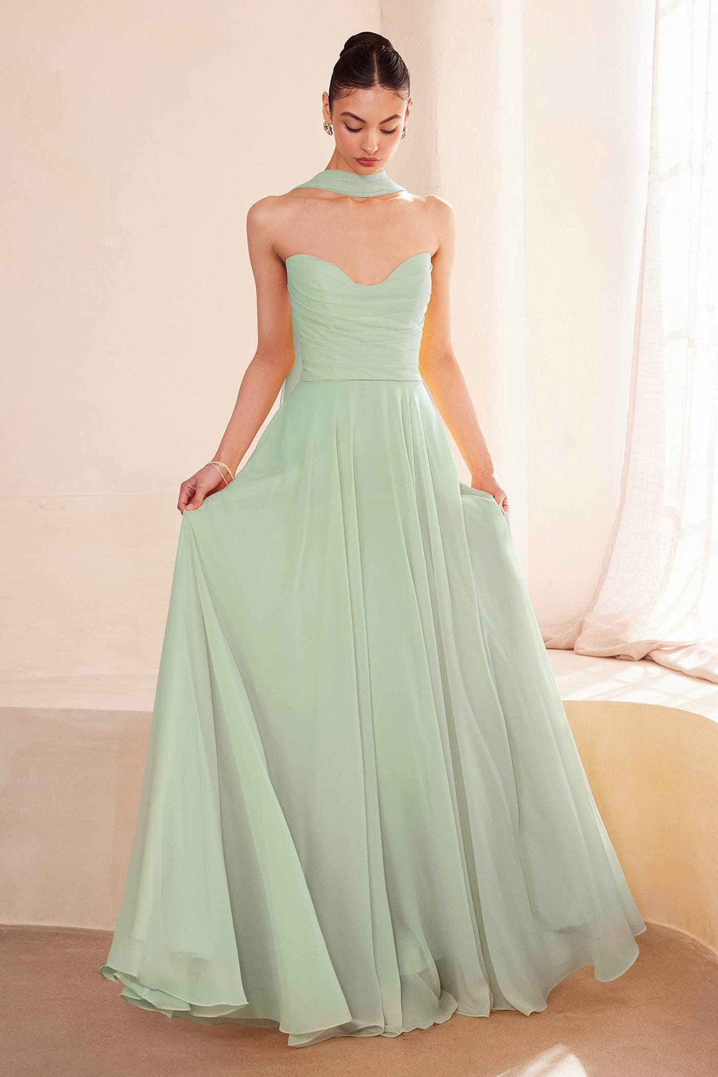 Amoris by Ladivine T703 - Strapless Lace-Up back A-Line Gown Prom Dresses XXXS /  Sage