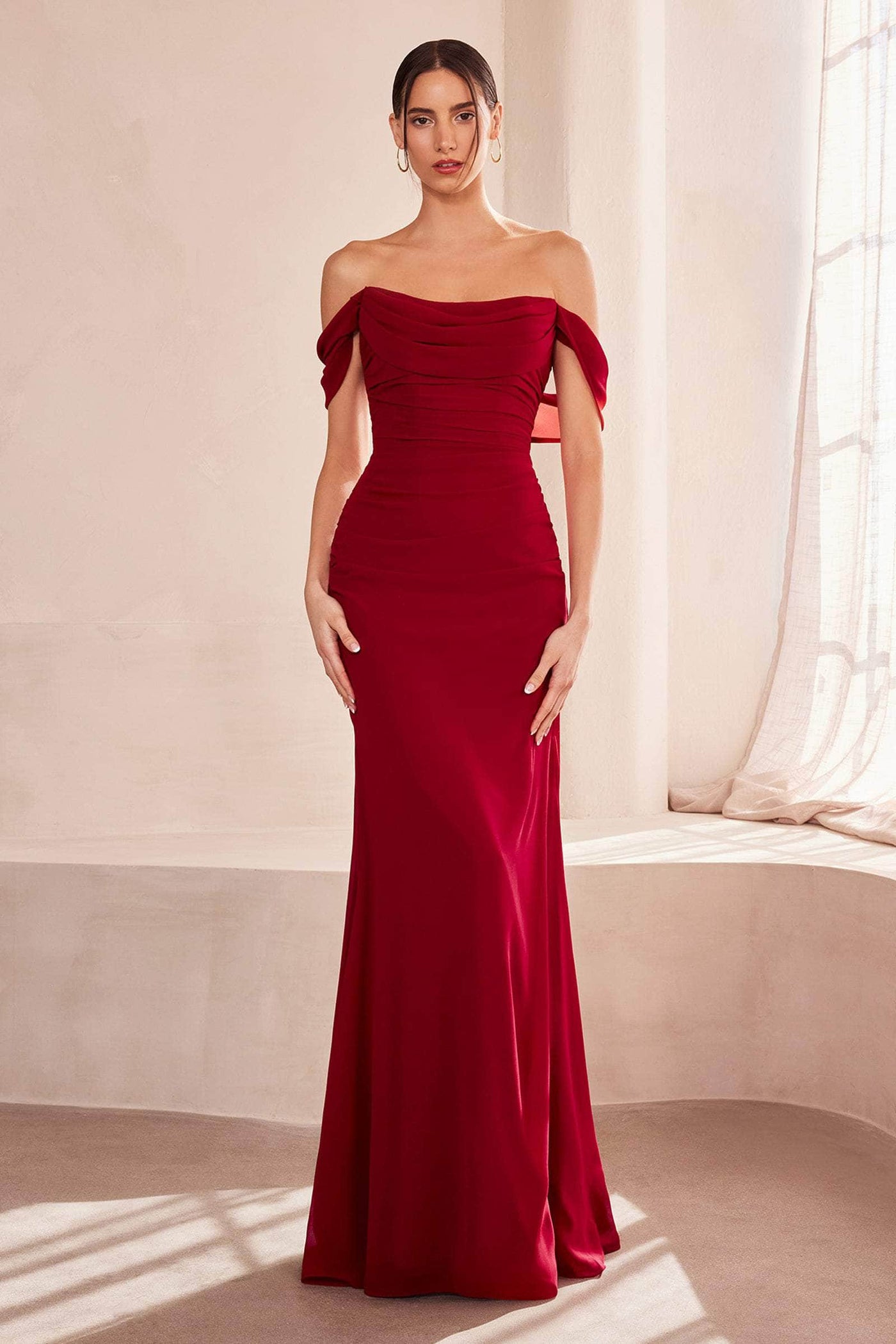 Amoris by Ladivine T705 - Draped Chiffon Evening Dress Prom Dresses XXXS /  Burgundy