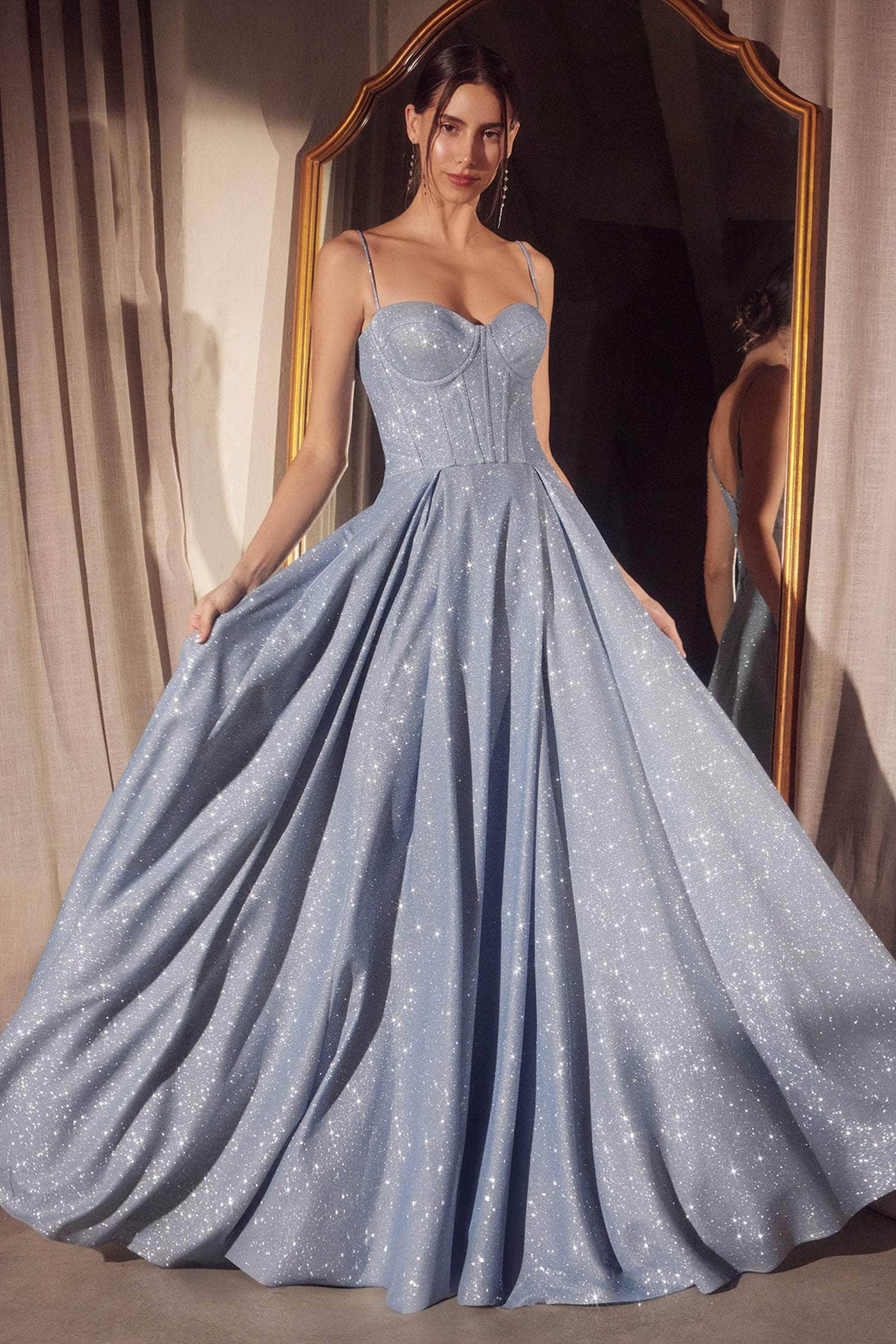 Amoris by Ladivine T706 - Glitter Dusted Sweetheart Neck Evening Gown Prom Dresses XXXS /  Light Blue