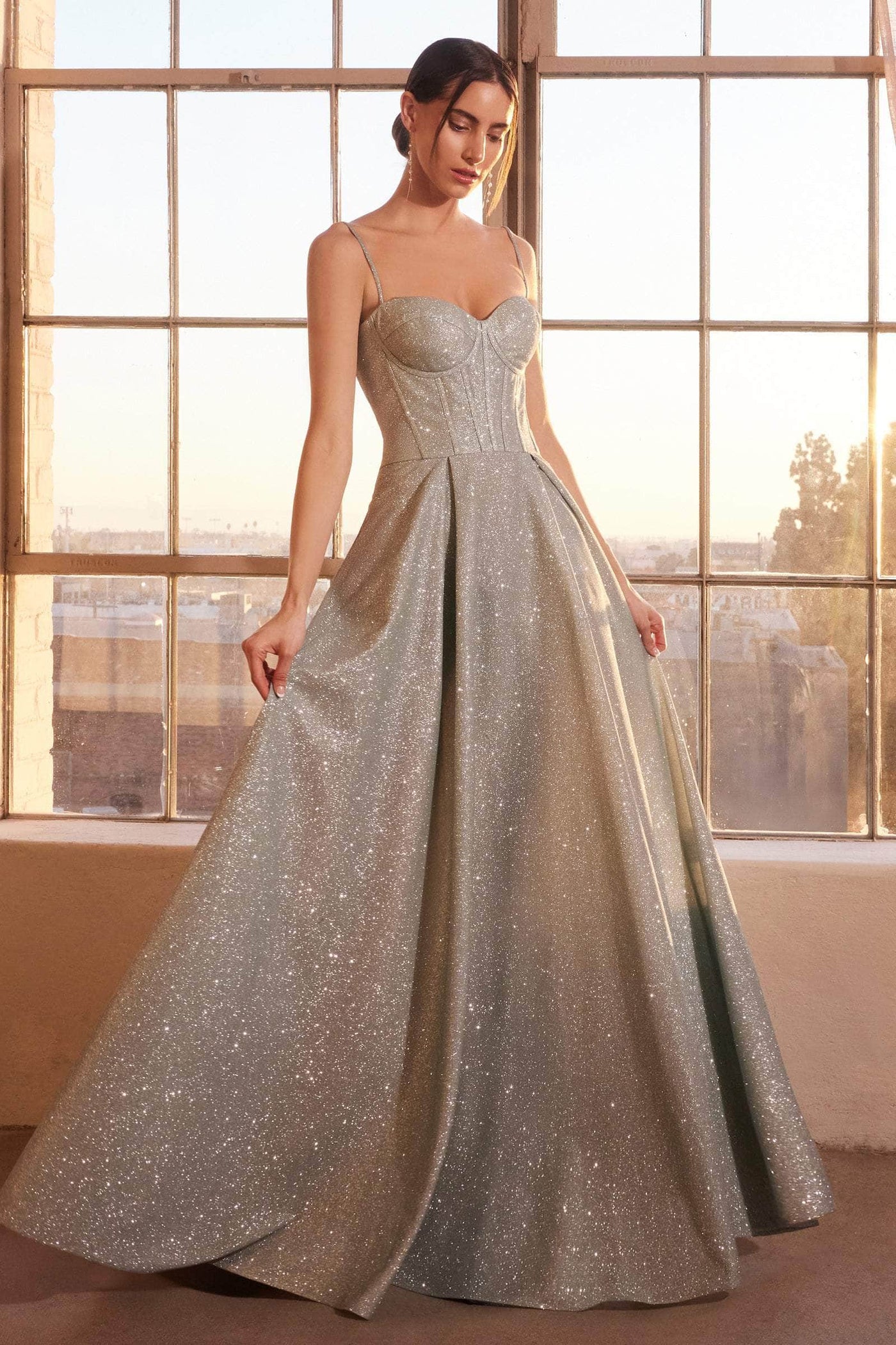 Amoris by Ladivine T706 - Glitter Dusted Sweetheart Neck Evening Gown Prom Dresses XXXS /  Sage