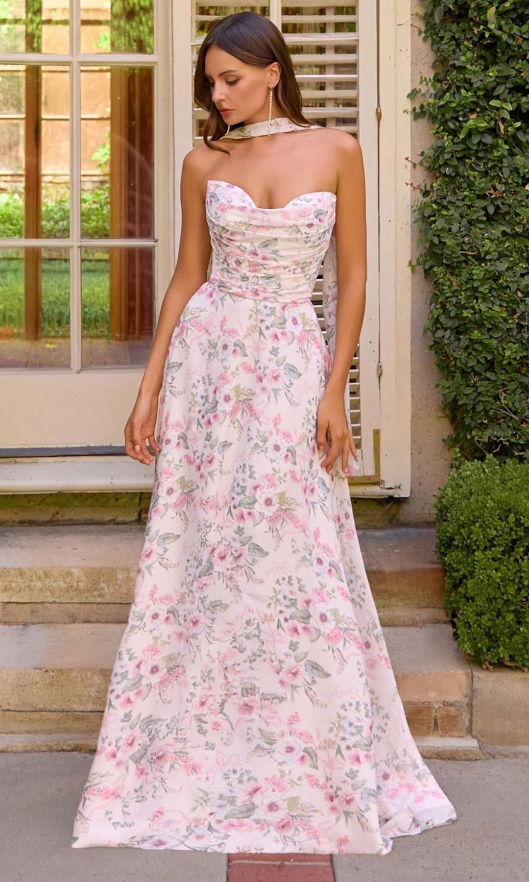 Amoris by Ladivine T717 - Sweetheart Floral Chiffon Dress