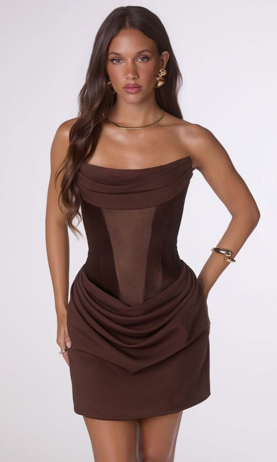 Amoris by Ladivine T731 - Lace-Up Back Sheath Dress with Scarf