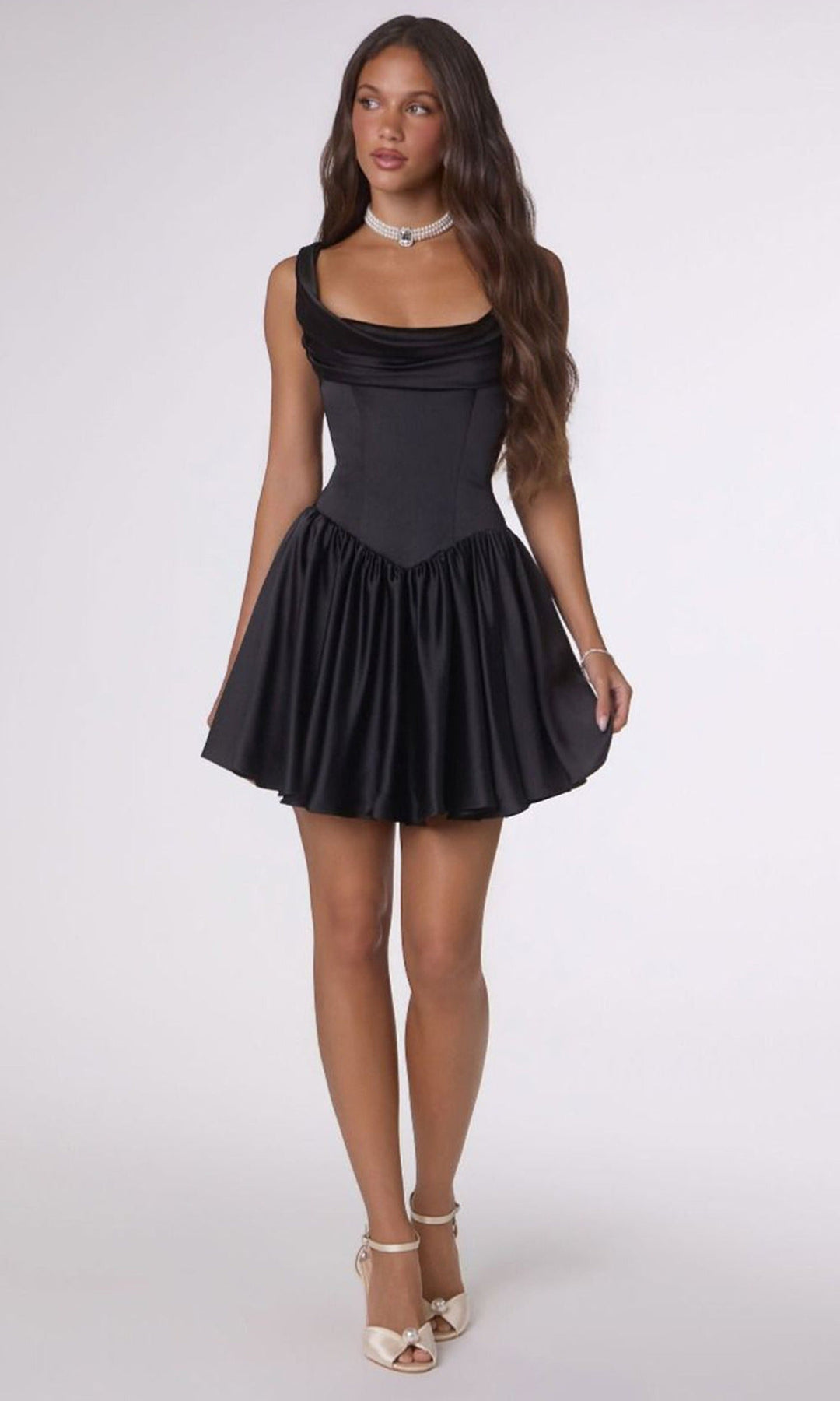 Amoris by Ladivine T735 - Draped Neckline Gathered Short Dress