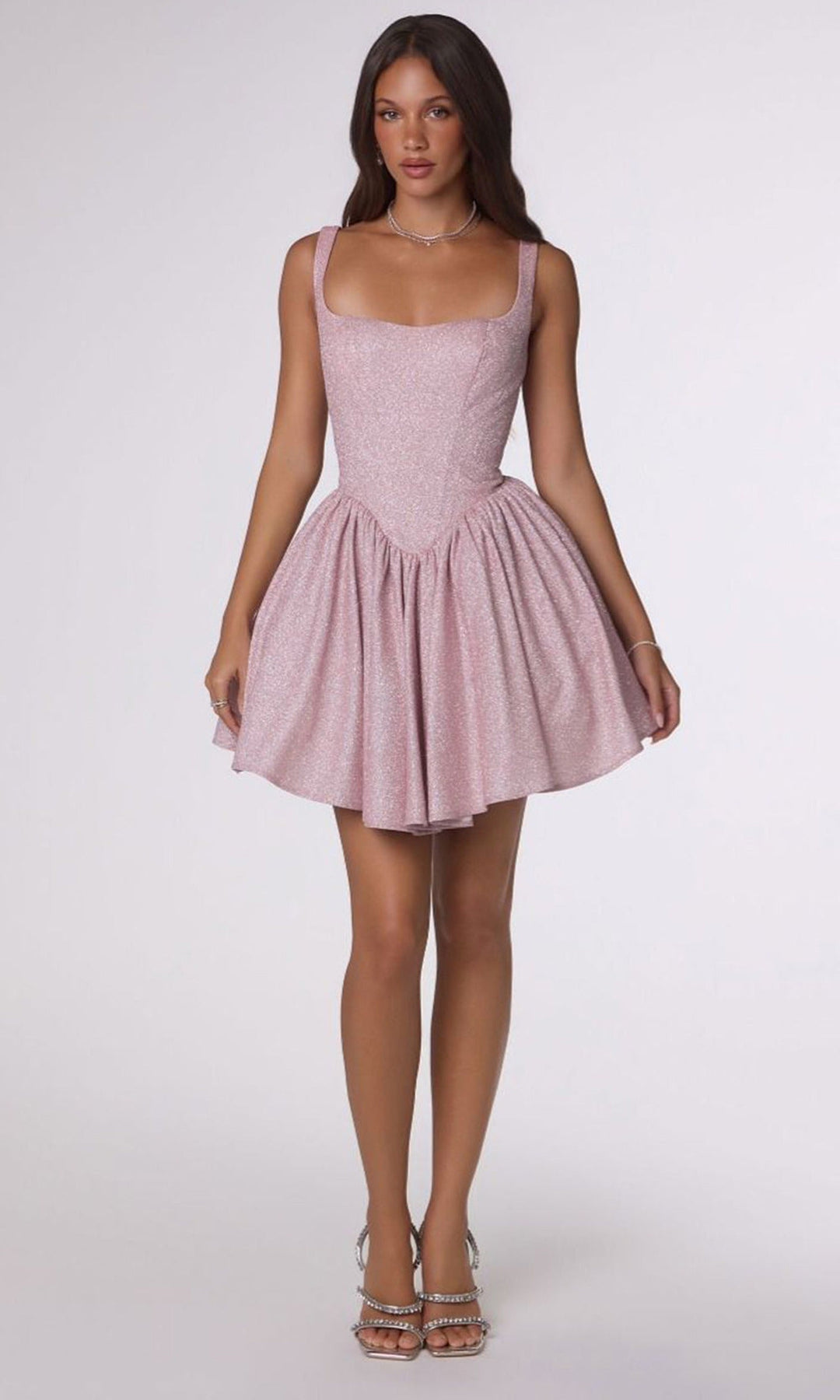 Amoris by Ladivine T738 - Square Neck Lace-Up Mini Dress