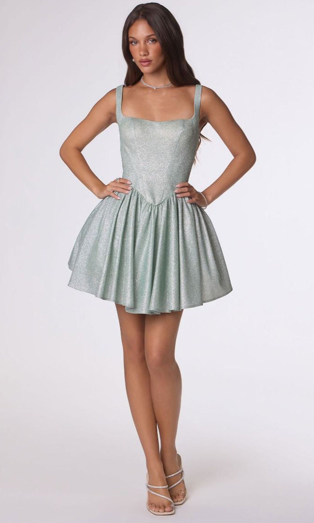 Amoris by Ladivine T738 - Square Neck Lace-Up Mini Dress