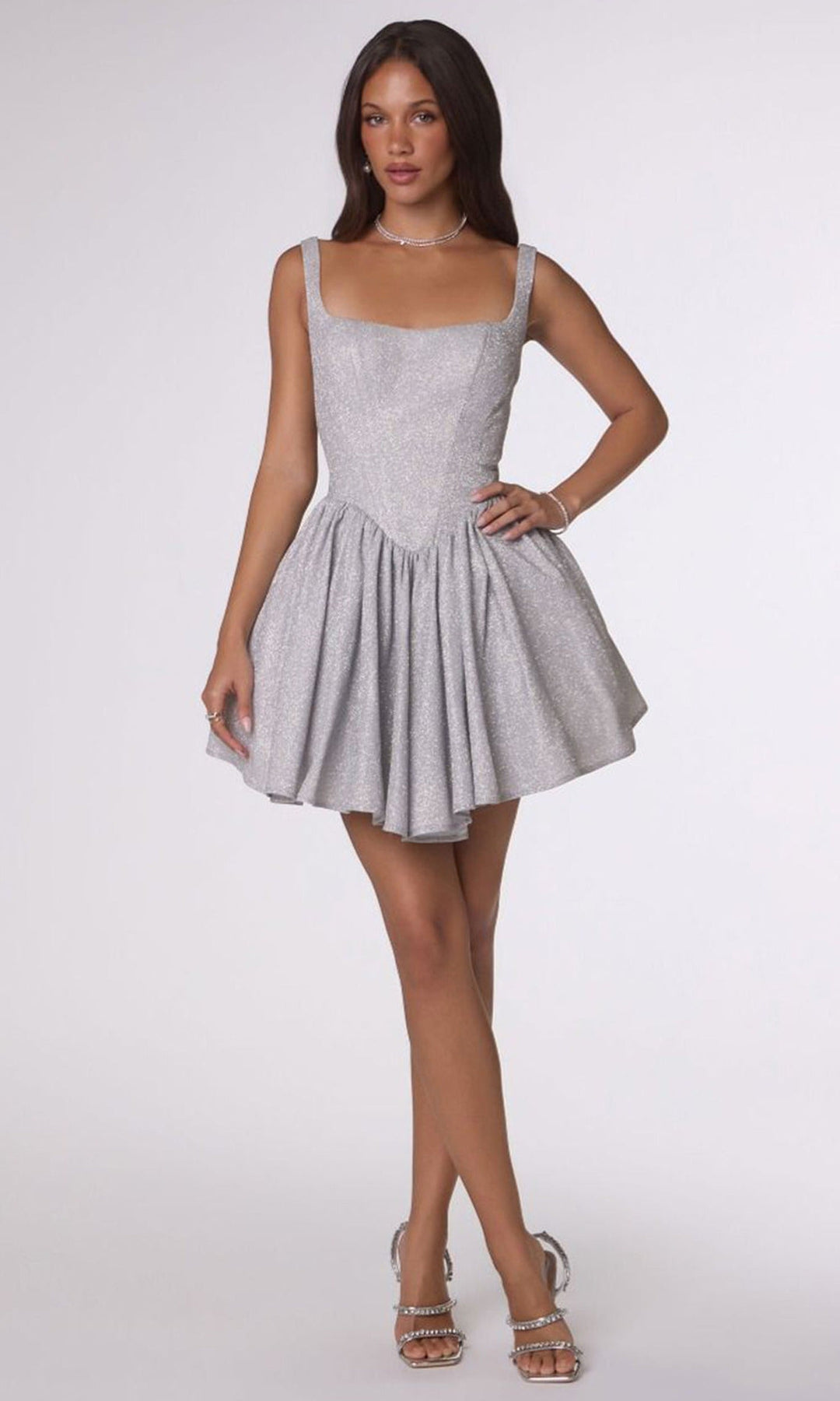 Amoris by Ladivine T738 - Square Neck Lace-Up Mini Dress