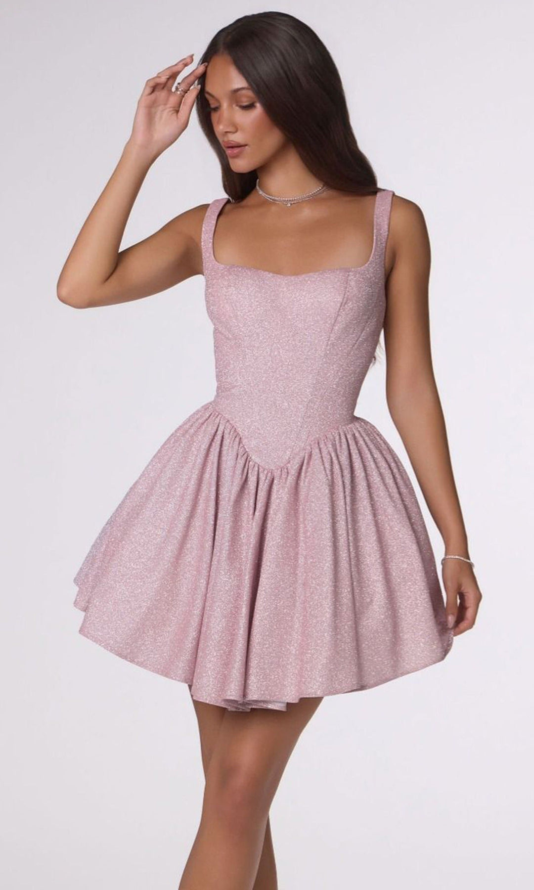 Amoris by Ladivine T738 - Square Neck Lace-Up Mini Dress