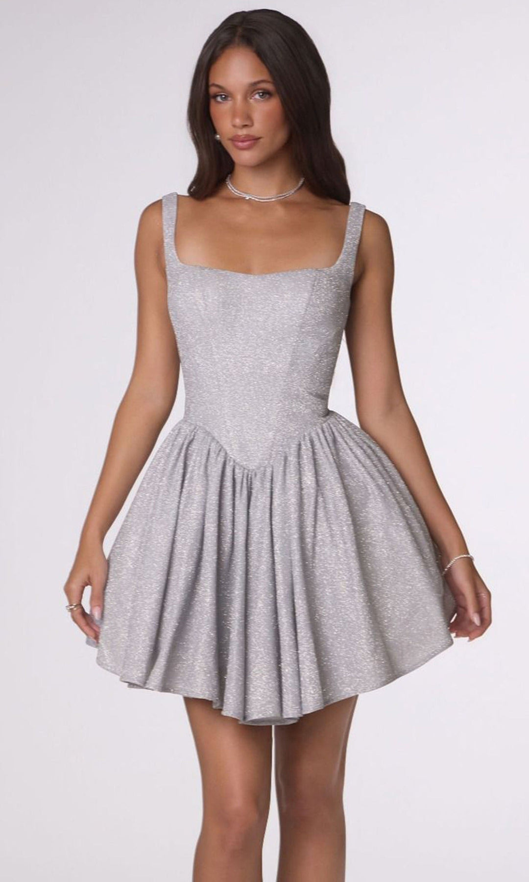 Amoris by Ladivine T738 - Square Neck Lace-Up Mini Dress