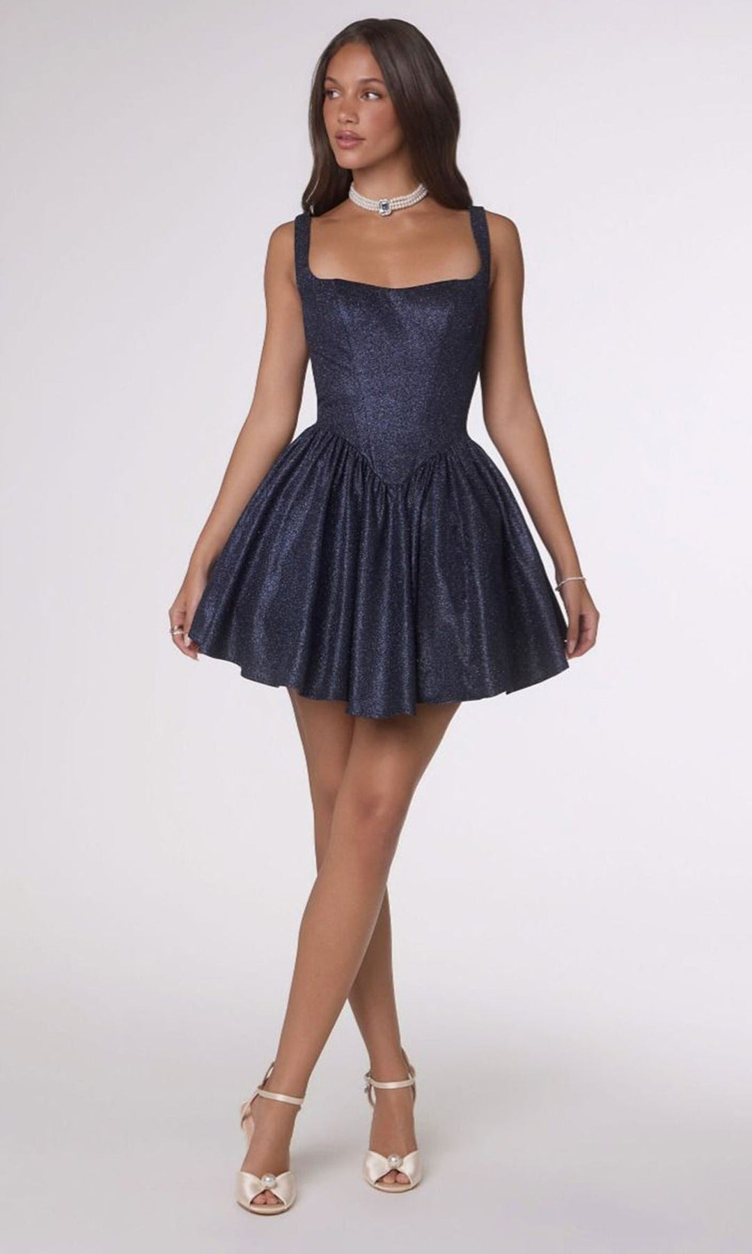 Amoris by Ladivine T738 - Square Neck Lace-Up Mini Dress