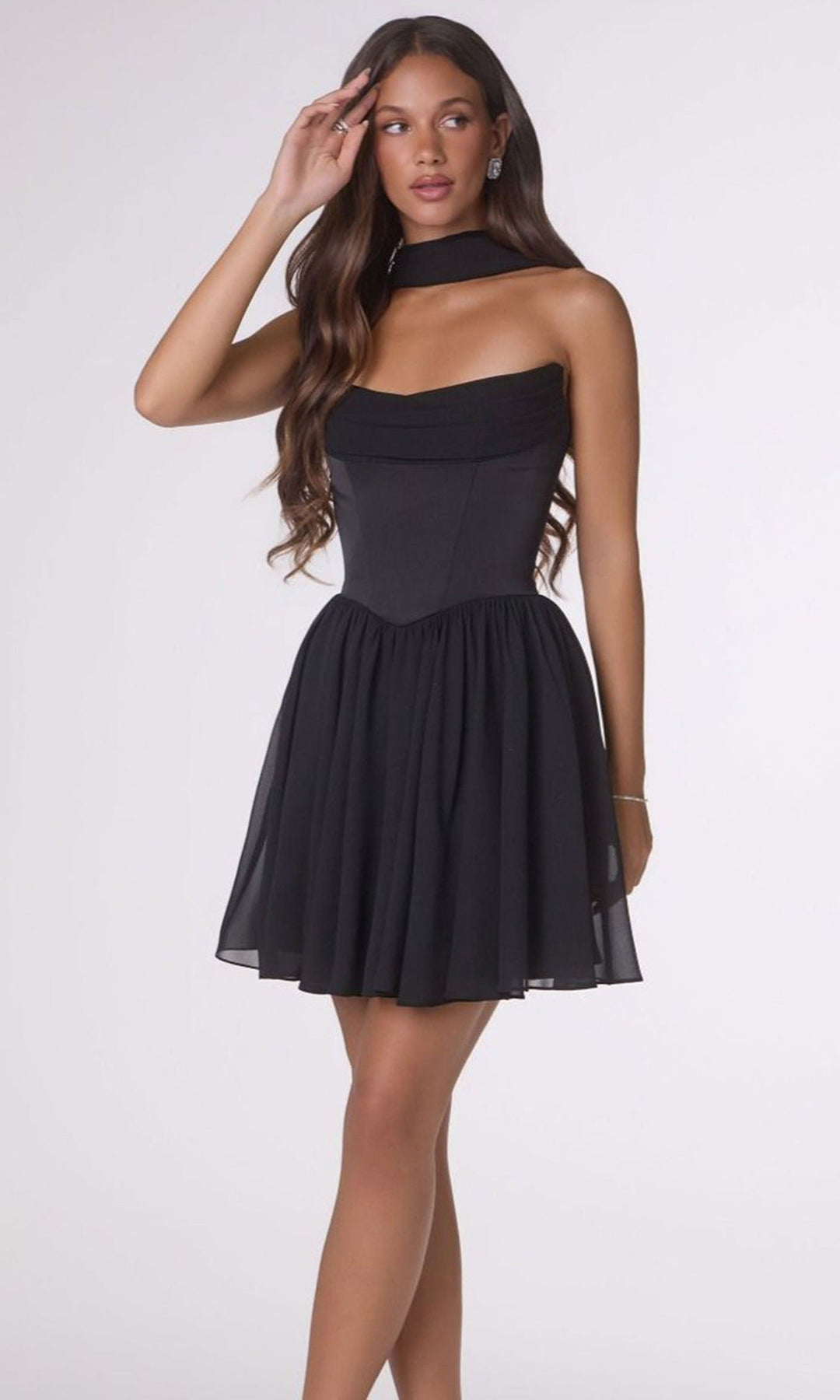 Amoris by Ladivine T740 - Gathered A-Line Strapless Dress with Scarf