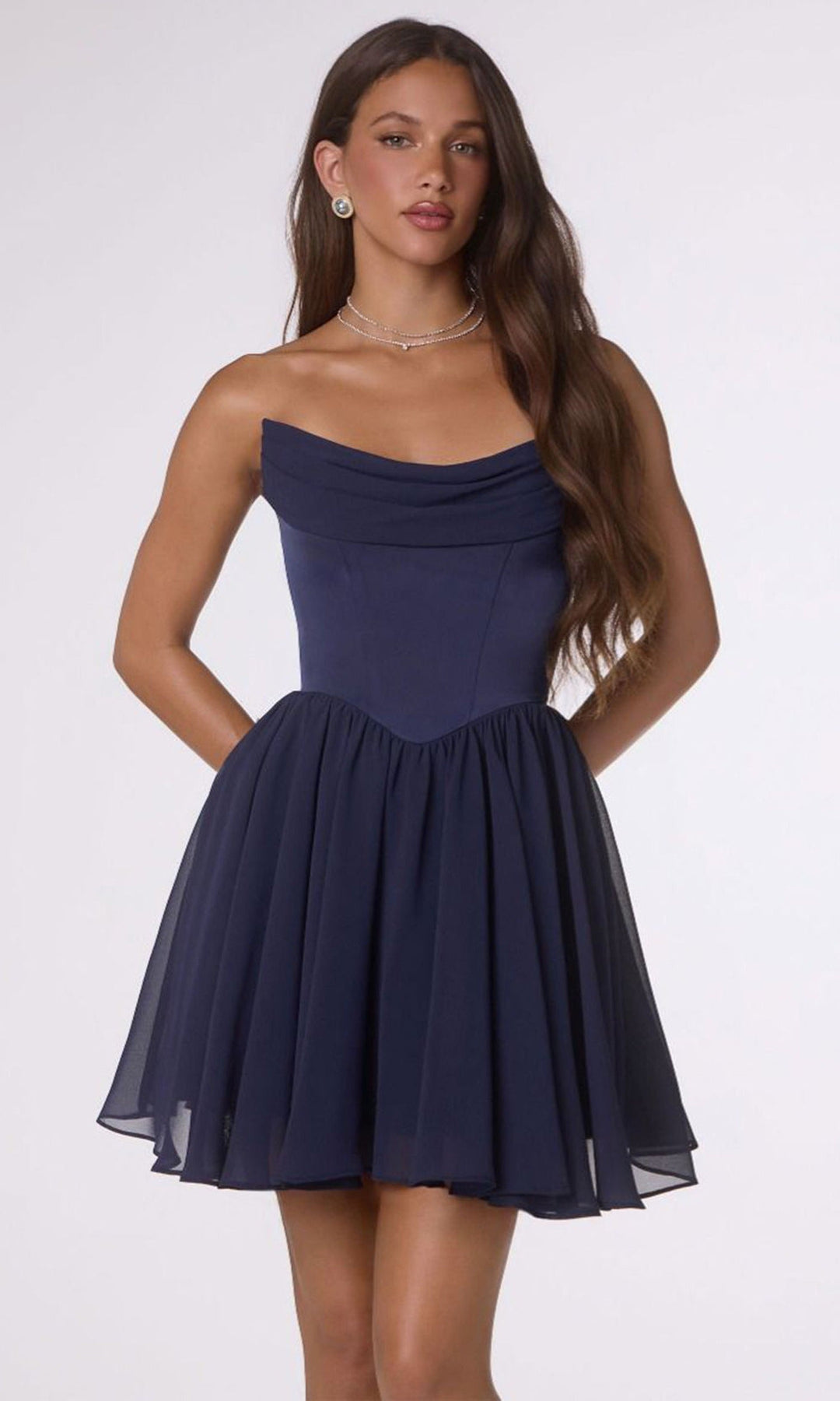 Amoris by Ladivine T740 - Gathered A-Line Strapless Dress with Scarf