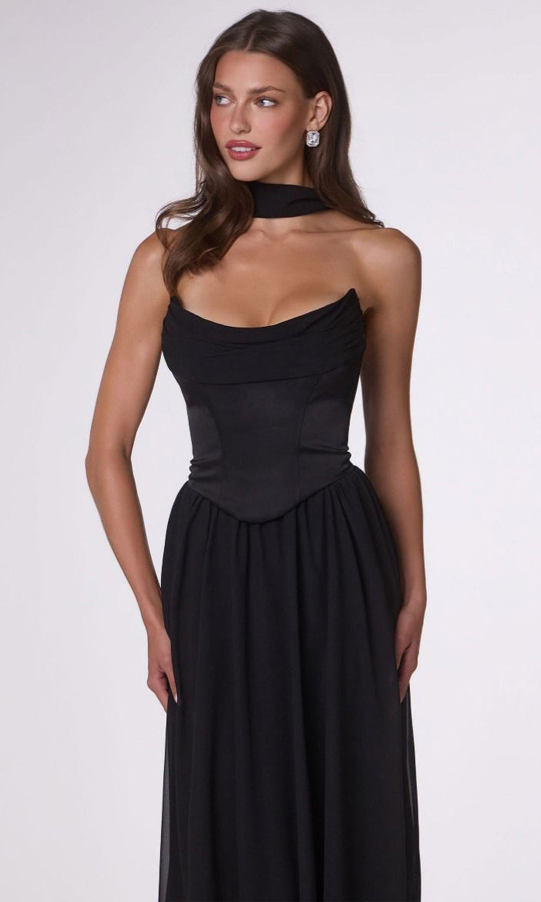 Amoris by Ladivine T741 - Lace-Up Back Gathered Long Dress