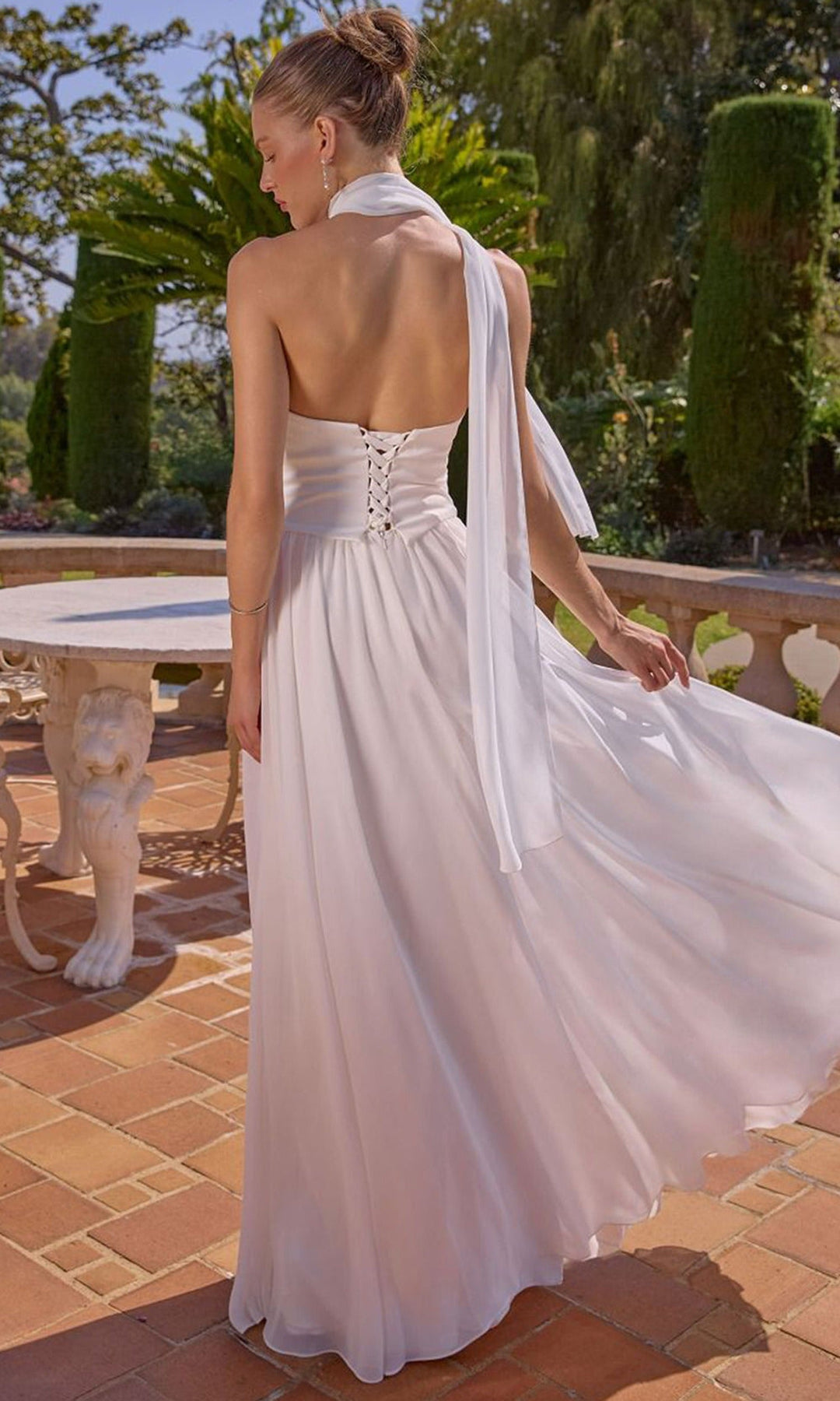 Amoris by Ladivine T741W - Flowing Chiffon Skirt Scoop Gown