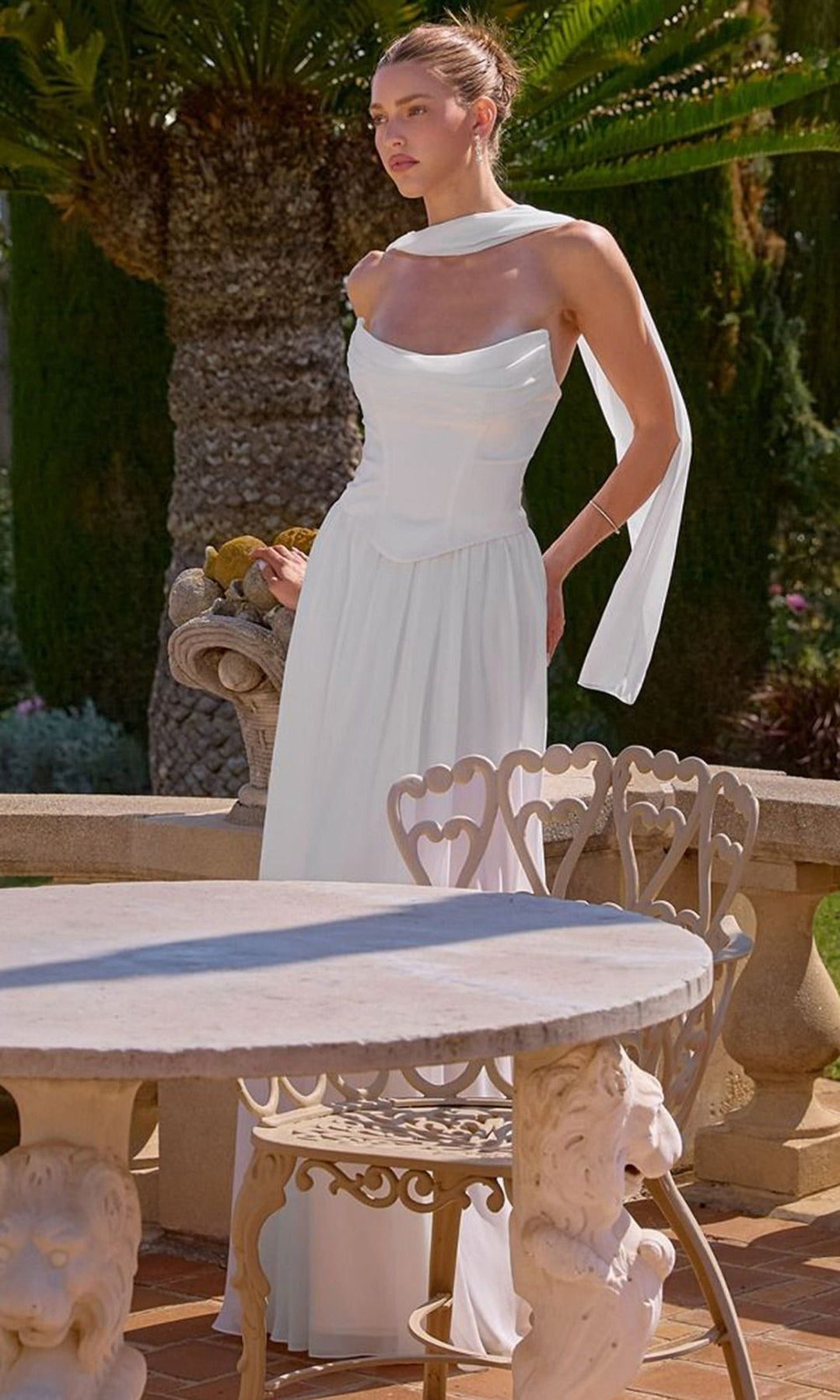 Amoris by Ladivine T741W - Flowing Chiffon Skirt Scoop Gown