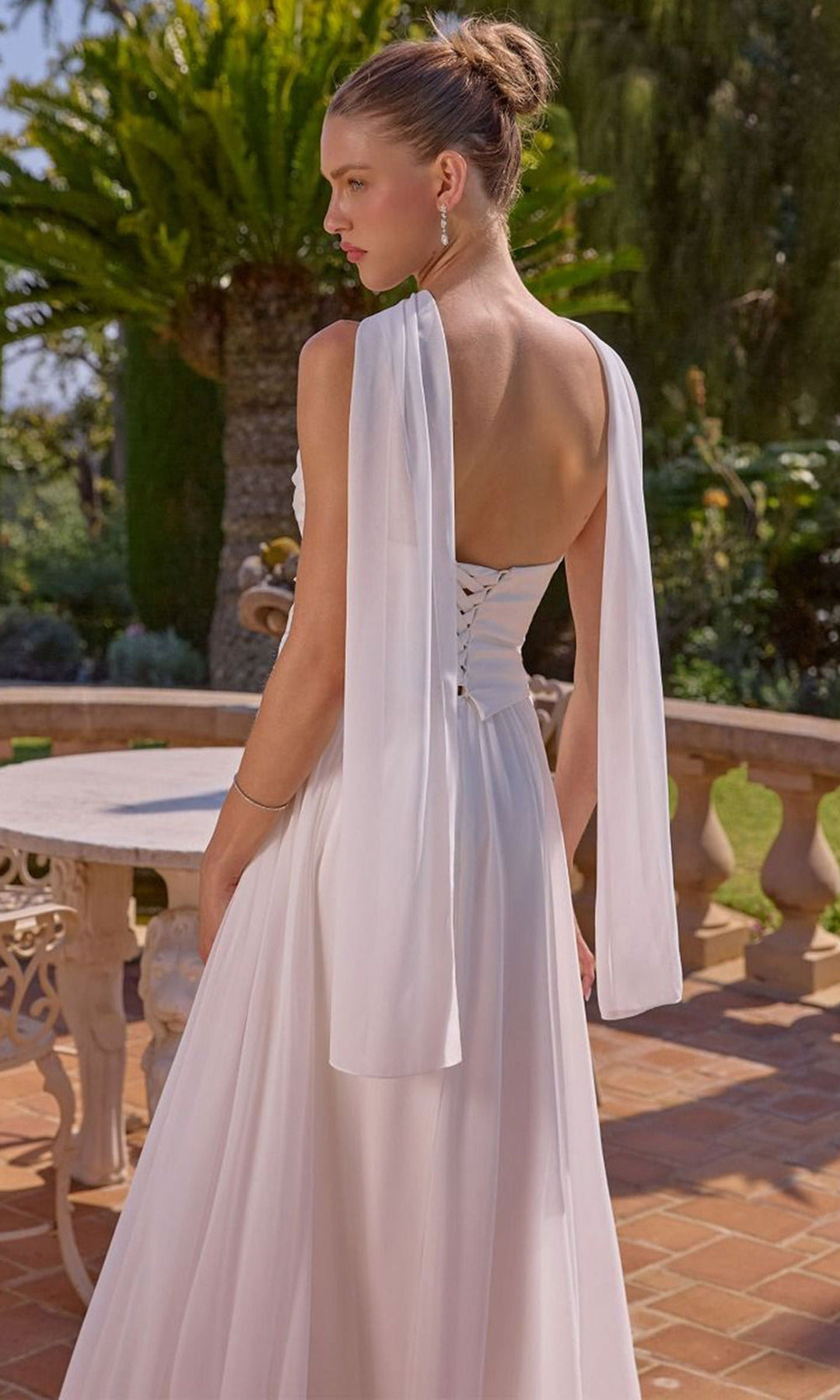Amoris by Ladivine T741W - Flowing Chiffon Skirt Scoop Gown