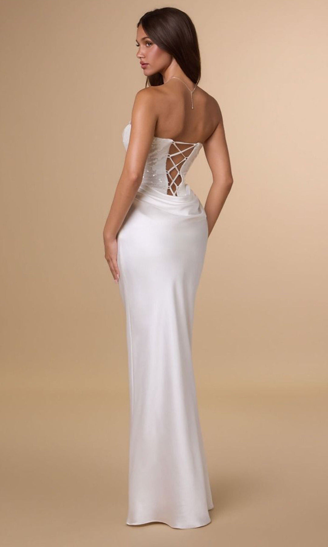 Amoris by Ladivine T744W - Strapless Sequin Embellished Sheath Dress