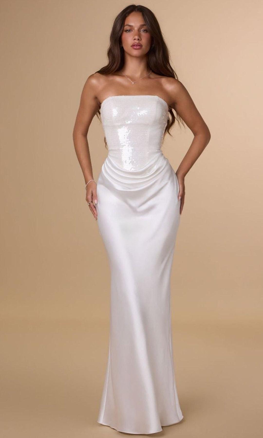Amoris by Ladivine T744W - Strapless Sequin Embellished Sheath Dress