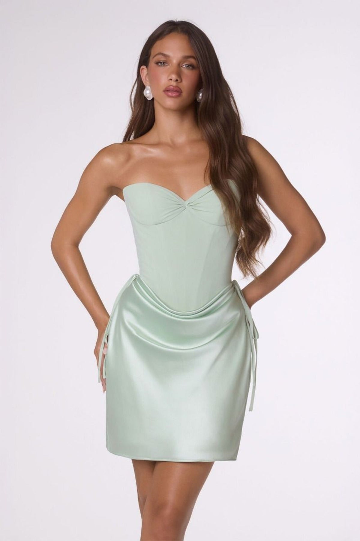 Amoris by Ladivine T746 - Structured Bodice Lace-Up Mini Dress