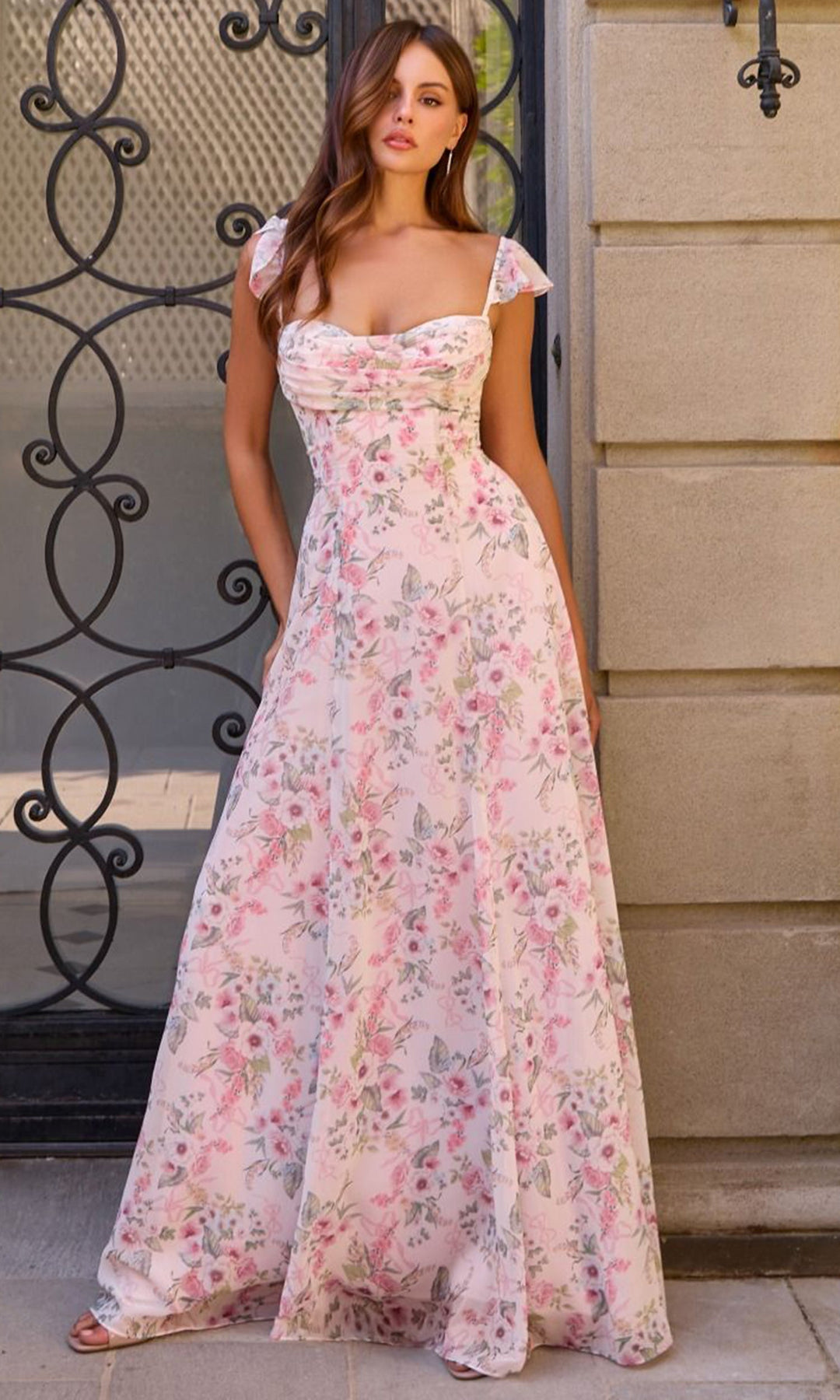 Amoris by Ladivine T749 Floral Draped Sweetheart Dress