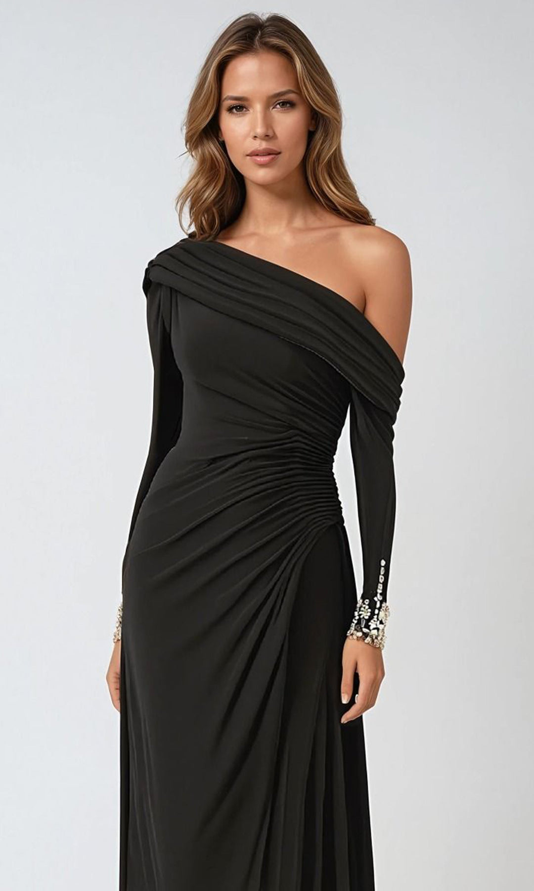 Amoris by Ladivine T803 Long Sleeve Tea-Length Dress