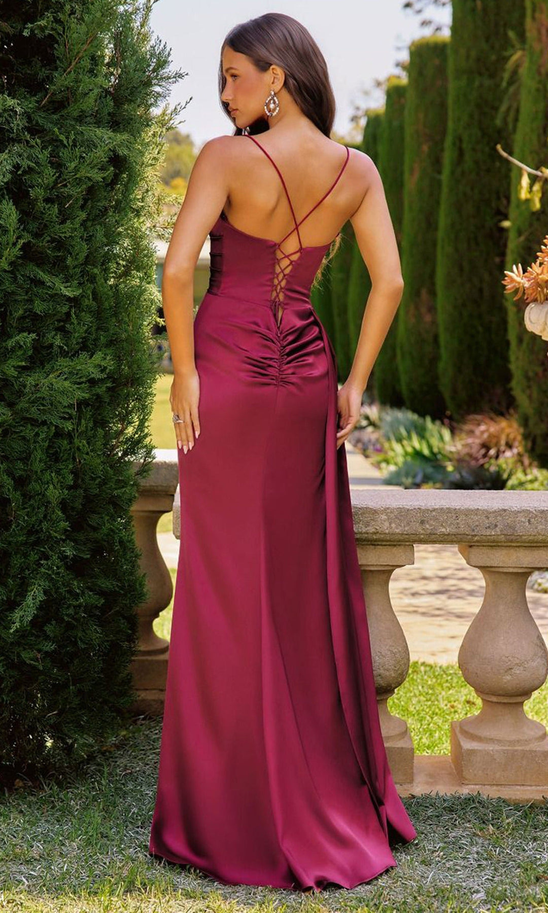 Amoris by Ladivine T826 - Sleeveless Satin Lace-Up Back Dress