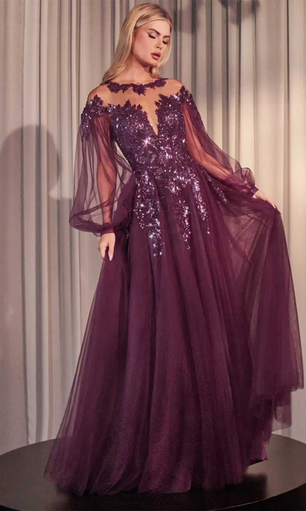 Andrea and Leo A1263 - Bishop Sleeve Evening Gown Mother Of The Bride Dresses 2 / Eggplant