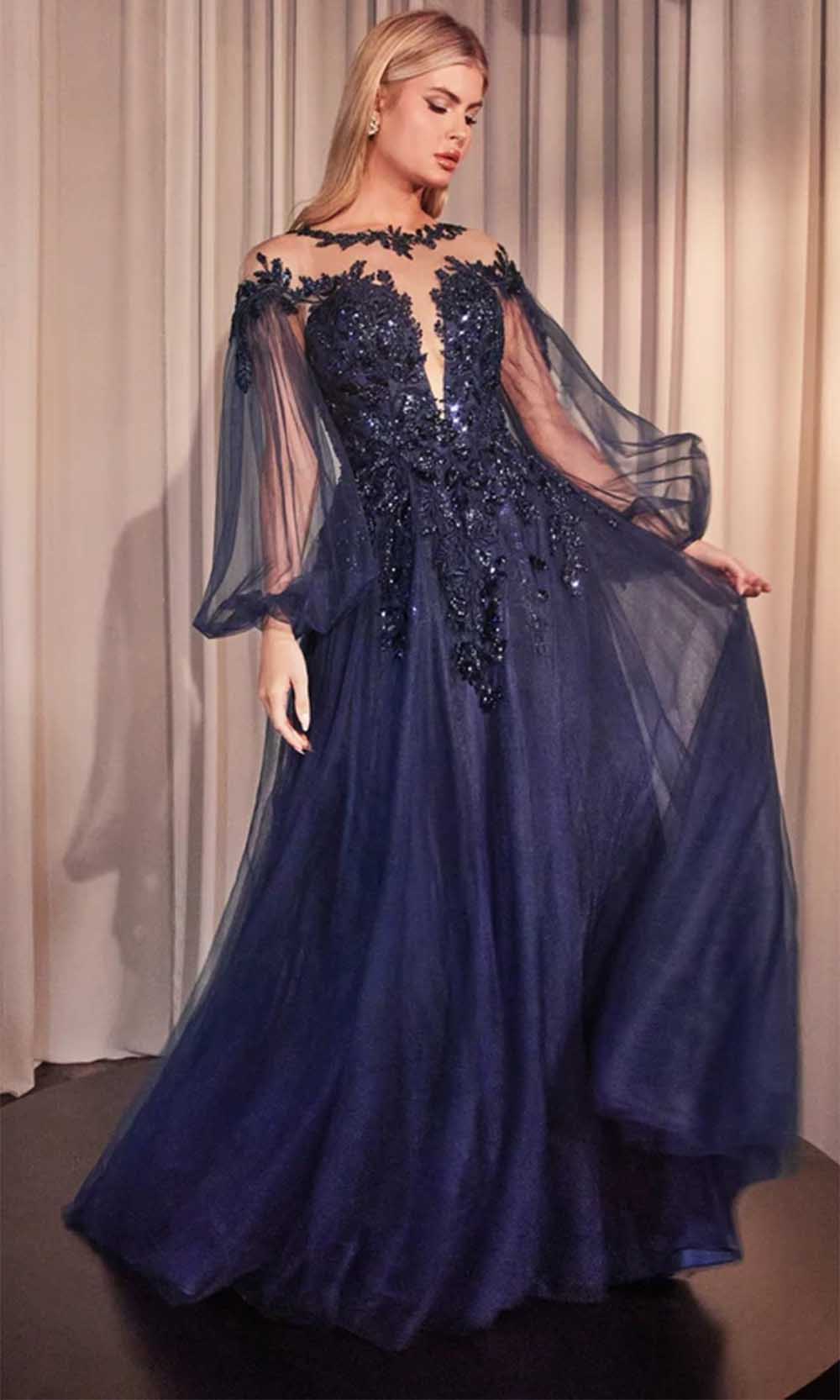 Andrea and Leo A1263 - Bishop Sleeve Evening Gown Mother Of The Bride Dresses 2 / Navy