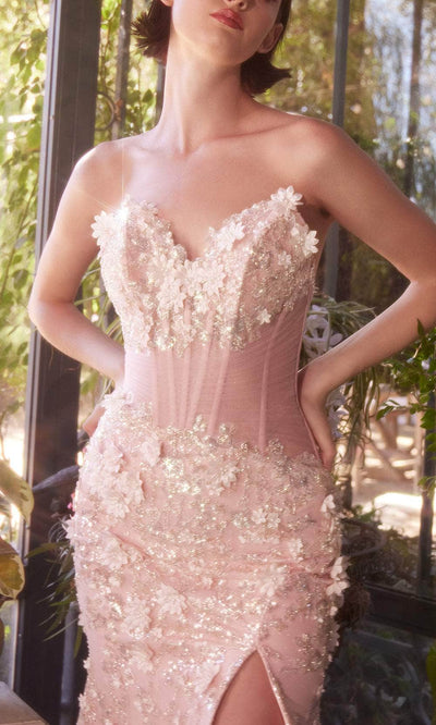 Andrea and Leo A1396 - Floral Appliqued V-Neck Tulle Prom Gown Special Occasion Dress