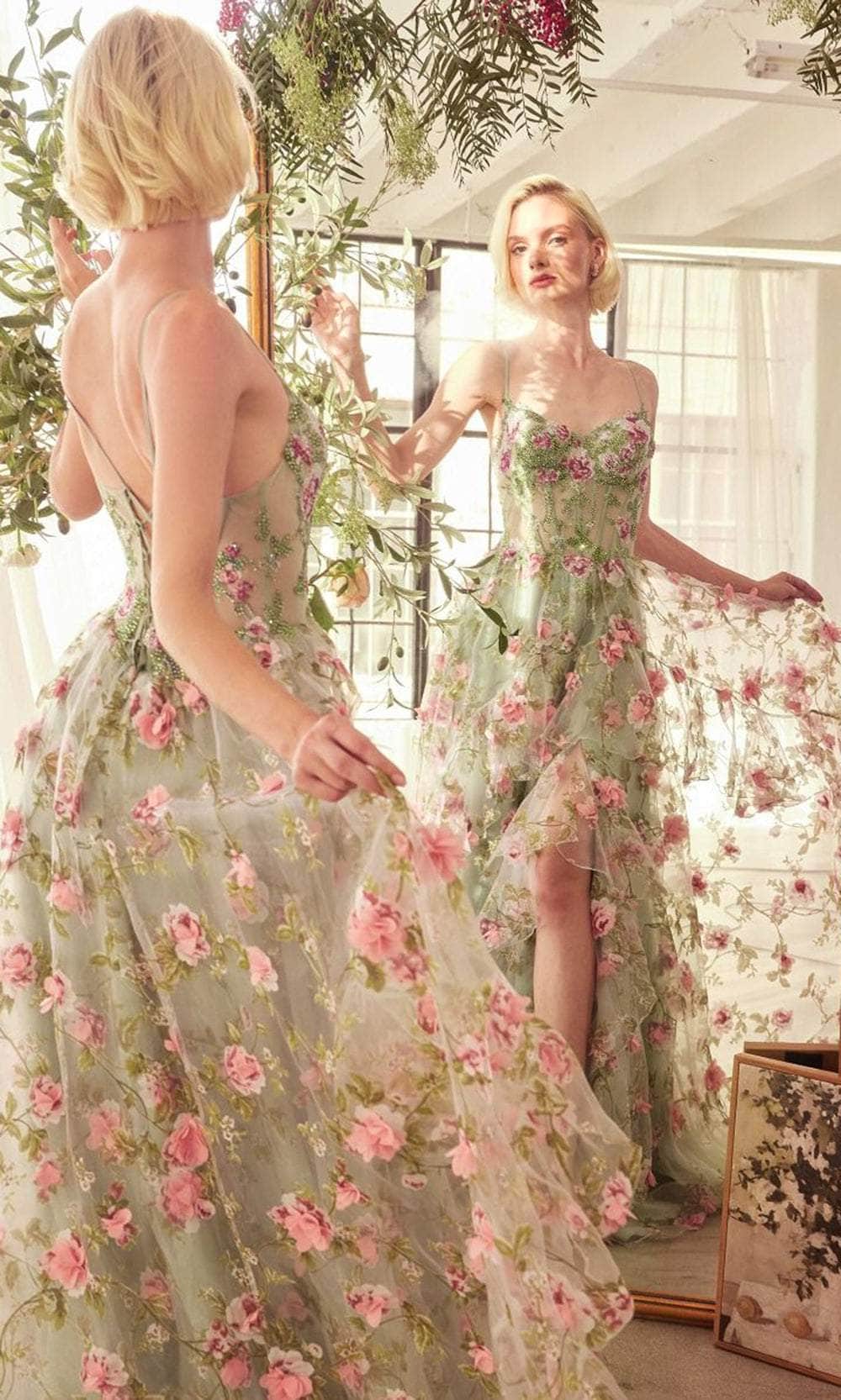 Andrea and Leo A1420 - Floral Print Ruffled A-Line Prom Gown Prom Dresses