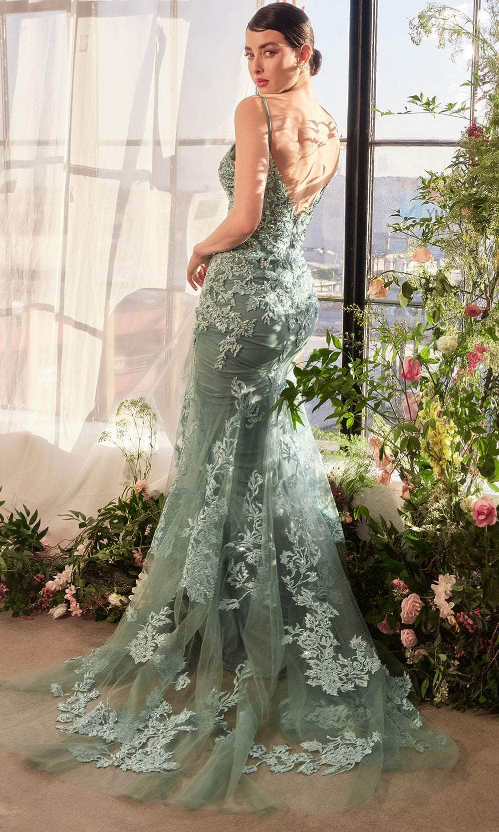 applique mermaid prom dress Lavender Lace Applique Mermaid Prom Dresses Spaghetti Strap V-Neck 24064 Lavender / 22W