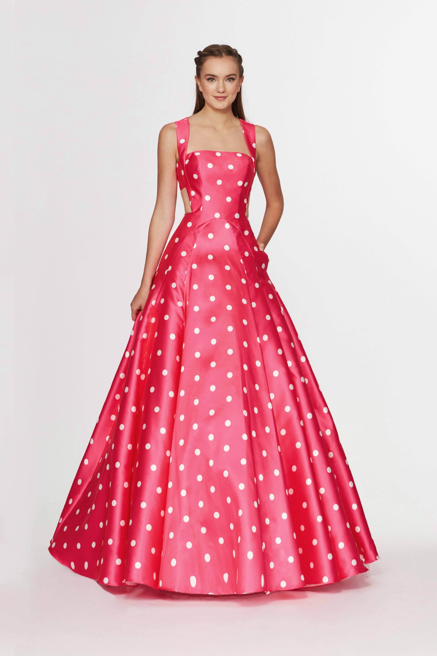 Angela & Alison 91053 - Polka Dot Mikado Sleeveless Ballgown Ball Gowns 4 / Hot Pink